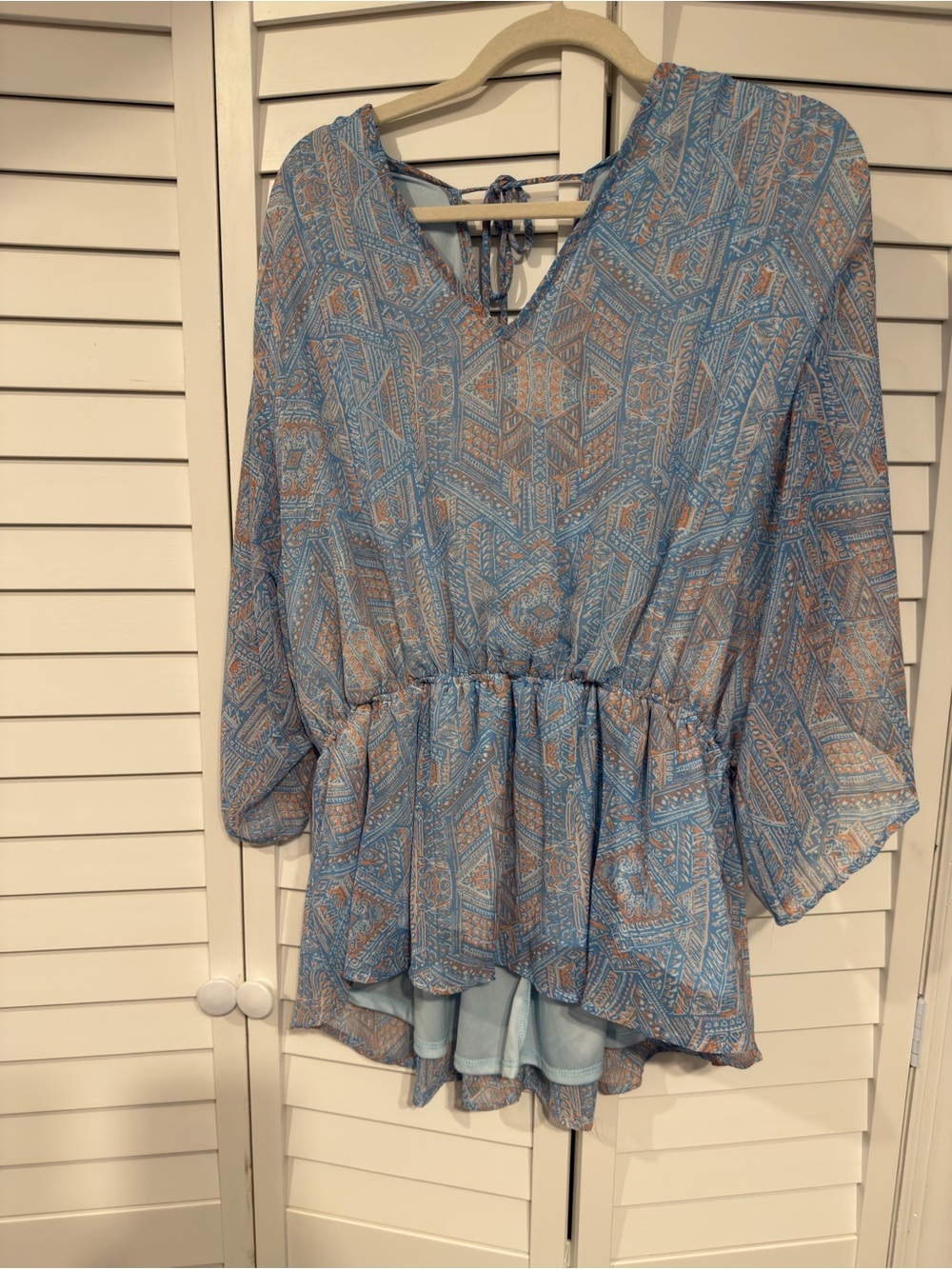 white birch Blue Geometric V-Neck Peplum Tunic